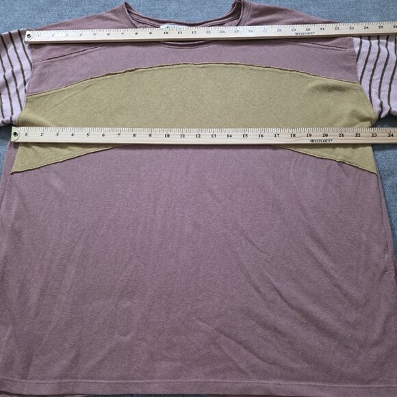 Three Bird Nest T Shirt Womens M LS Colorblock Long Striped Sleeves Stretch Boho - Picture 4 of 11